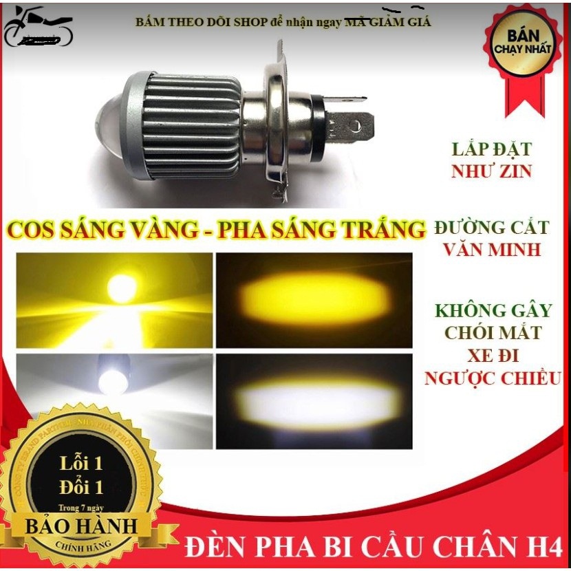 Bóng đèn pha bi cầu mini chân h4 siêu sáng , 2 chế độ vàng và trắng