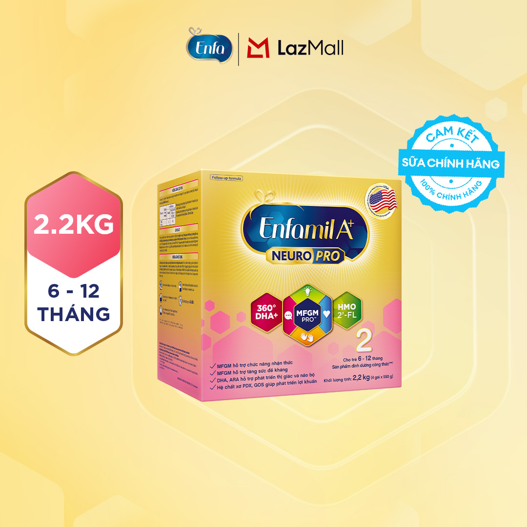 Sữa bột Enfamil A+ Neuropro 2 Vị thanh mát 2'FL HMO với dưỡng chất DHA & MFGM cho trẻ từ 6-12 tháng