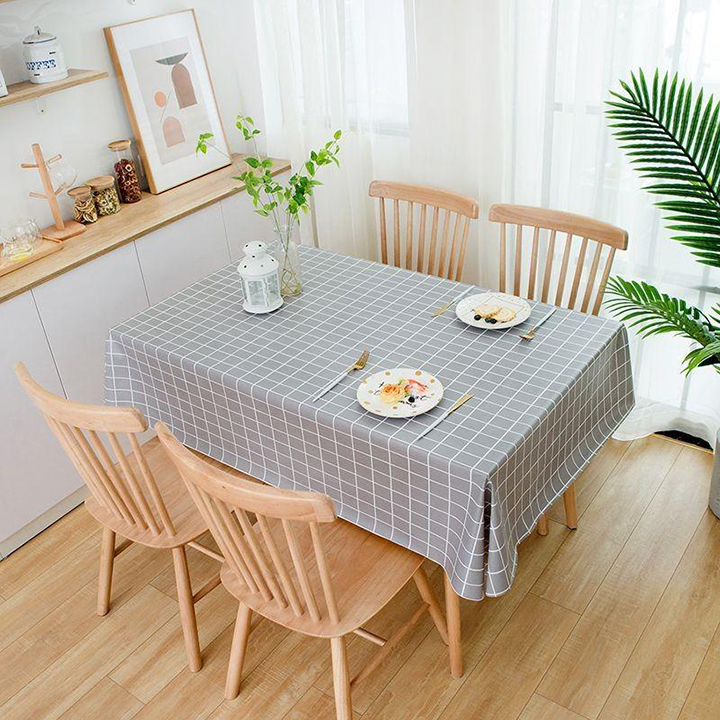 Khăn trải bàn decor PVC không thấm kẻ caro nước lót bàn ăn bàn học cute trang trí chống thấm