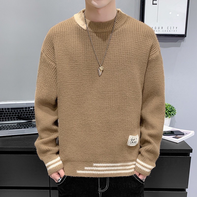 Áo len cổ tròn Mantoni Sweater nam phối viền trẻ trung