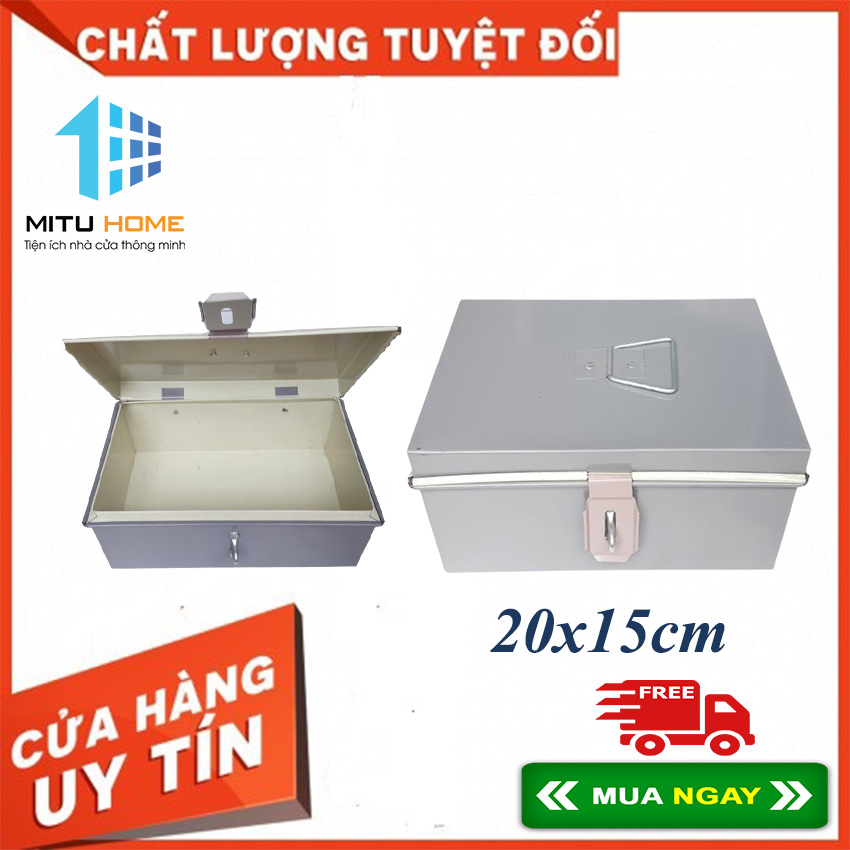 Hòm tôn nhỏ đựng tiền 20x15cm - MITUHOME - Hộp đựng đồ, đựng giấy tờ, có tai khóa, nhỏ gọn tiện ích