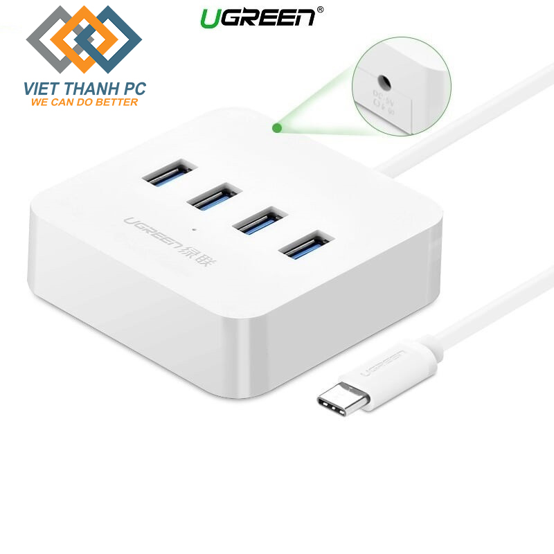 Bộ chuyển đổi type c sang 4 usb 3.0 hỗ trợ nguồn + vỏ bọc nhựa abs ugreen 30316 màu trắng - bảo hành 18 tháng