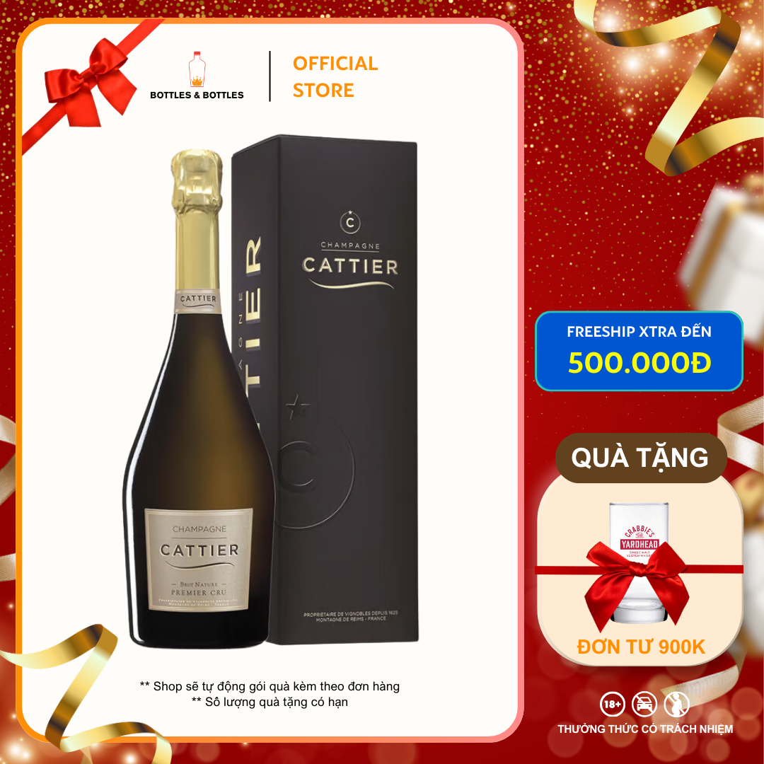 CHÍNH HÃNG - Rượu Champagne Cattier Brut Nature Premier Cru - 750ML -12.5%