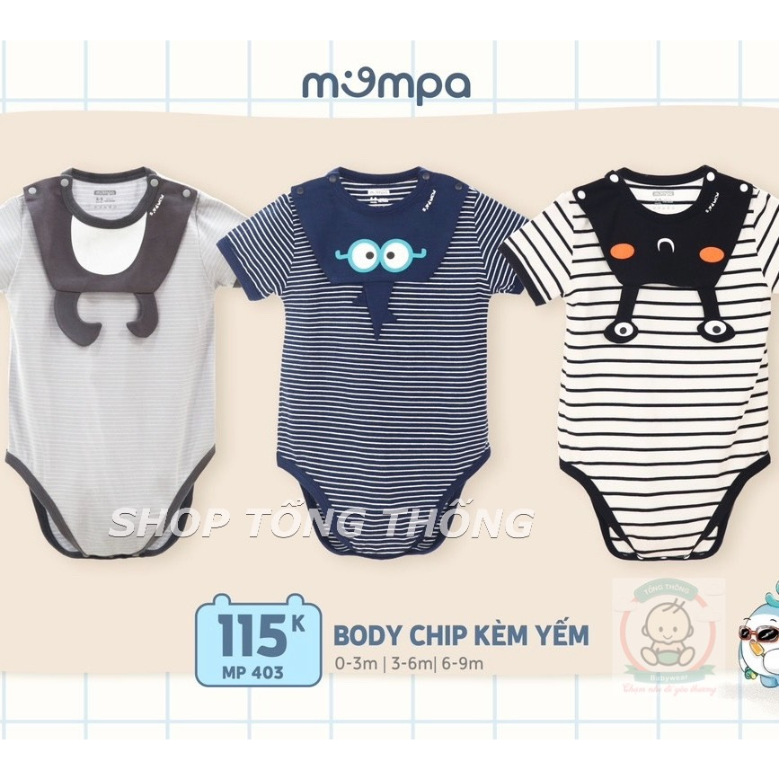 Bodysuit Mompa modal cao cấp mềm mịn thoáng mát thấm hút tốt kẻ sọc cổ kiểu cute đáng yêu cho bé trai bé gái MP403