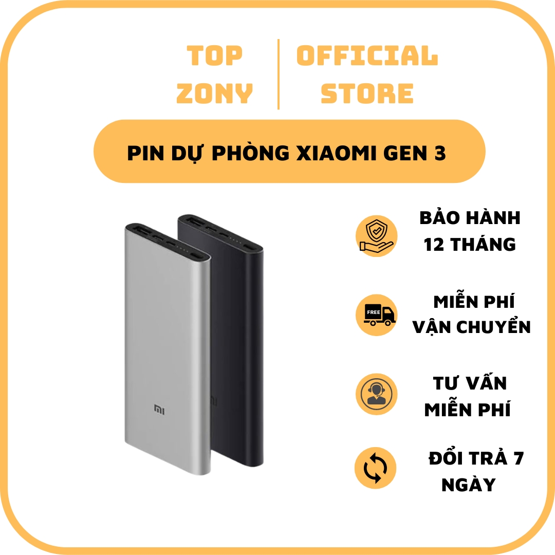 Sạc Pin dự phòng Xiaomi Gen 3 18W Sạc nhanh 2 chiều cổng TypeC Thiết Kế Tinh Tế vỏ kim loại sang trọng Cổng sạc vào Micro USB & USBC chuẩn QC3.0 Nhỏ Gọn Bền Bỉ Tiện Lợi Top zony 1 đổi1