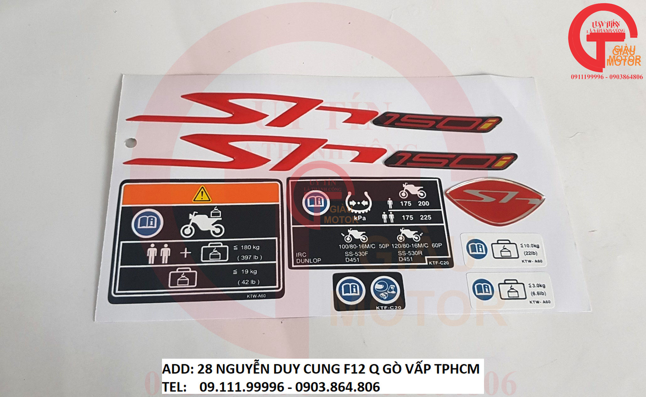 Bộ tem gồm chữ sh màu đỏ và thông số bắng decal dán xe honda sh ý 2010