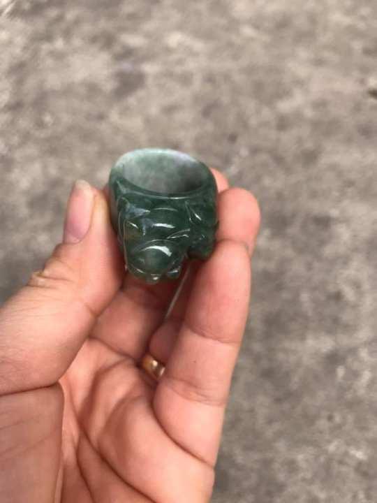 Nhẫn Tỳ Hưu Ngọc Cẩm Thạch Xanh Lam Đậm