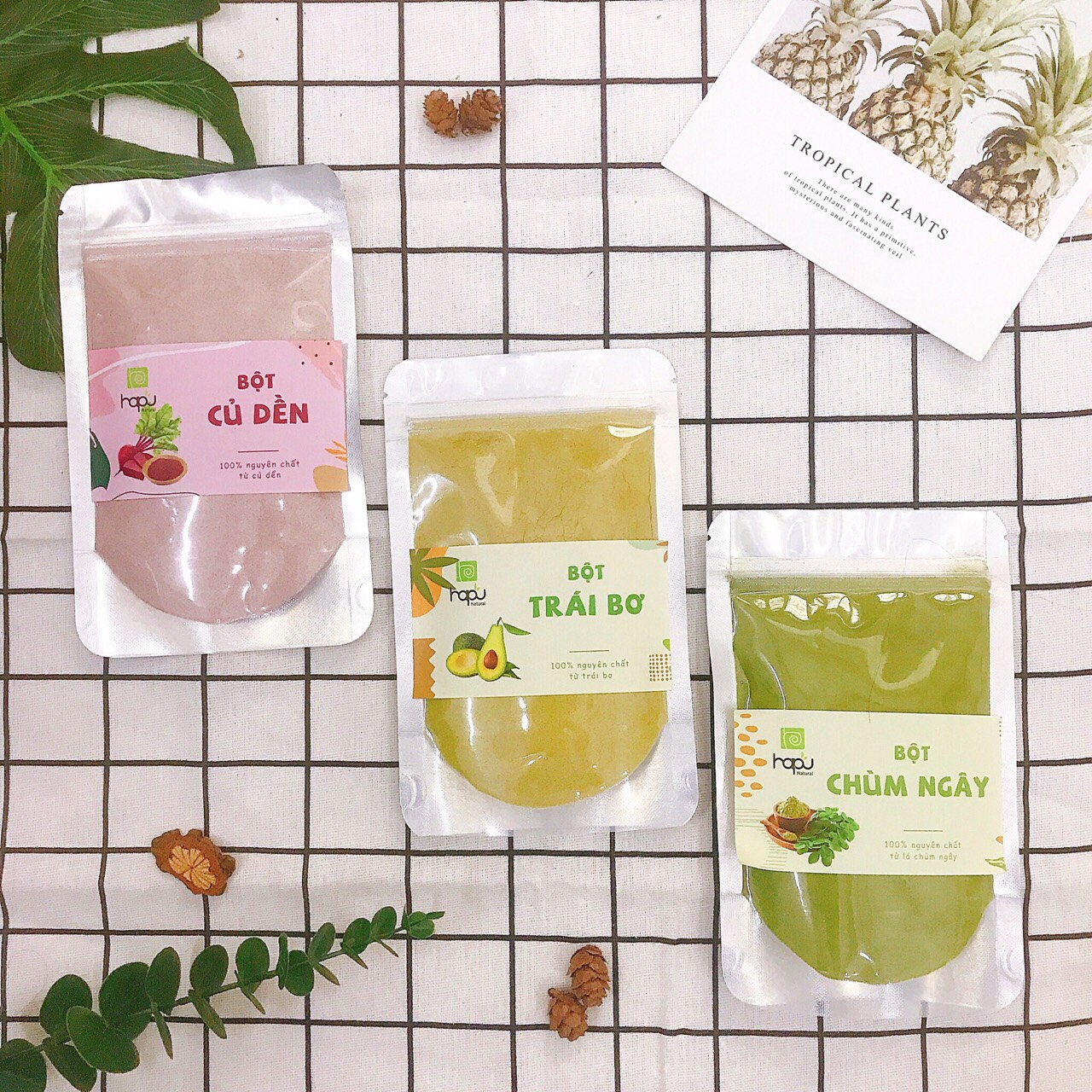 Combo Dưỡng ẩm trắng da giảm lão hóa Bột củ dền Bột trái bơ Bột chùm ngây HaPu Organic