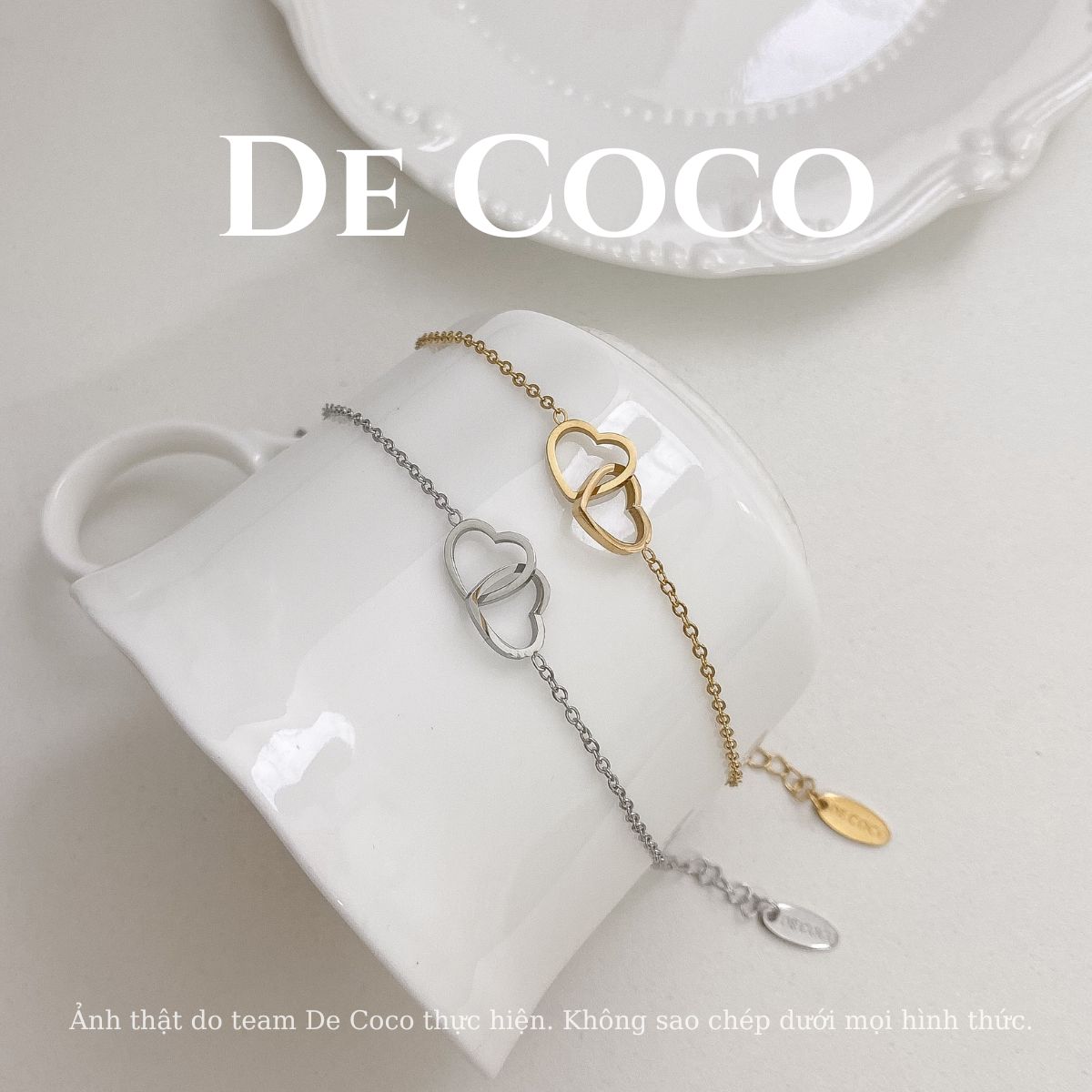 Không đen gỉ - vòng tay, lắc tay nữ trái tim lồng vào nhau saranghae de coco