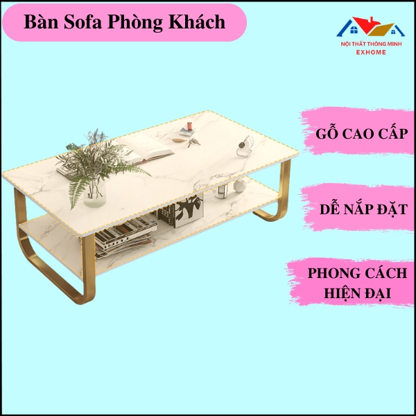 Bàn sofa phòng khách, bàn trà mặt gỗ vân đá cẩm thạch,mẫu mới hiện đại,cao cấp 2022, chân sắt bo tròn