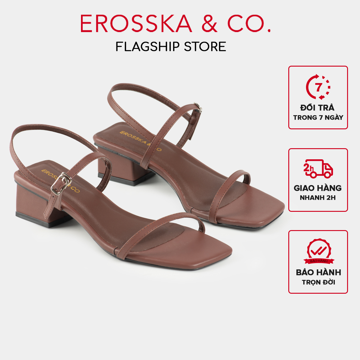 Erosska - Giày sandal cao gót phối dây kiểu dáng Hàn Quốc cao 4cm màu nâu _ EM079