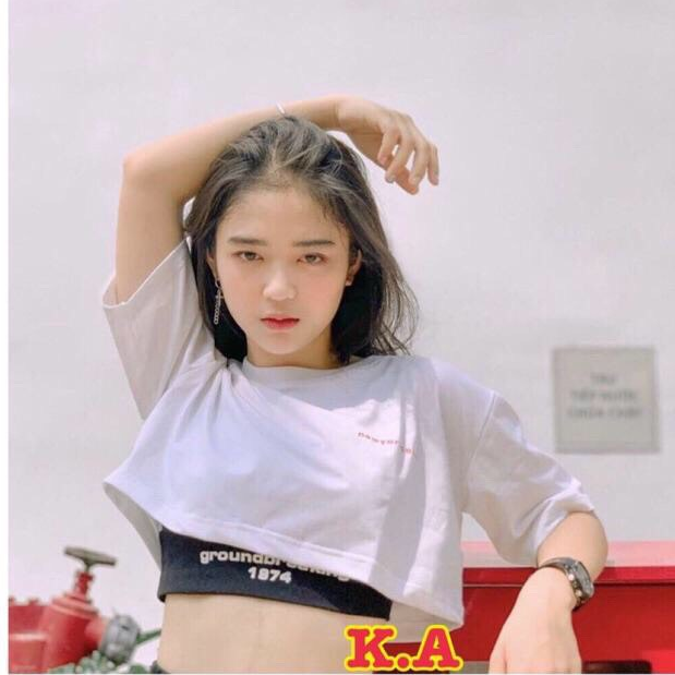Hien fashion Áo Thun Croptop GROUNDBREAKING 1974 (Set 2 áo CROPTOP & BRA)..!!!229