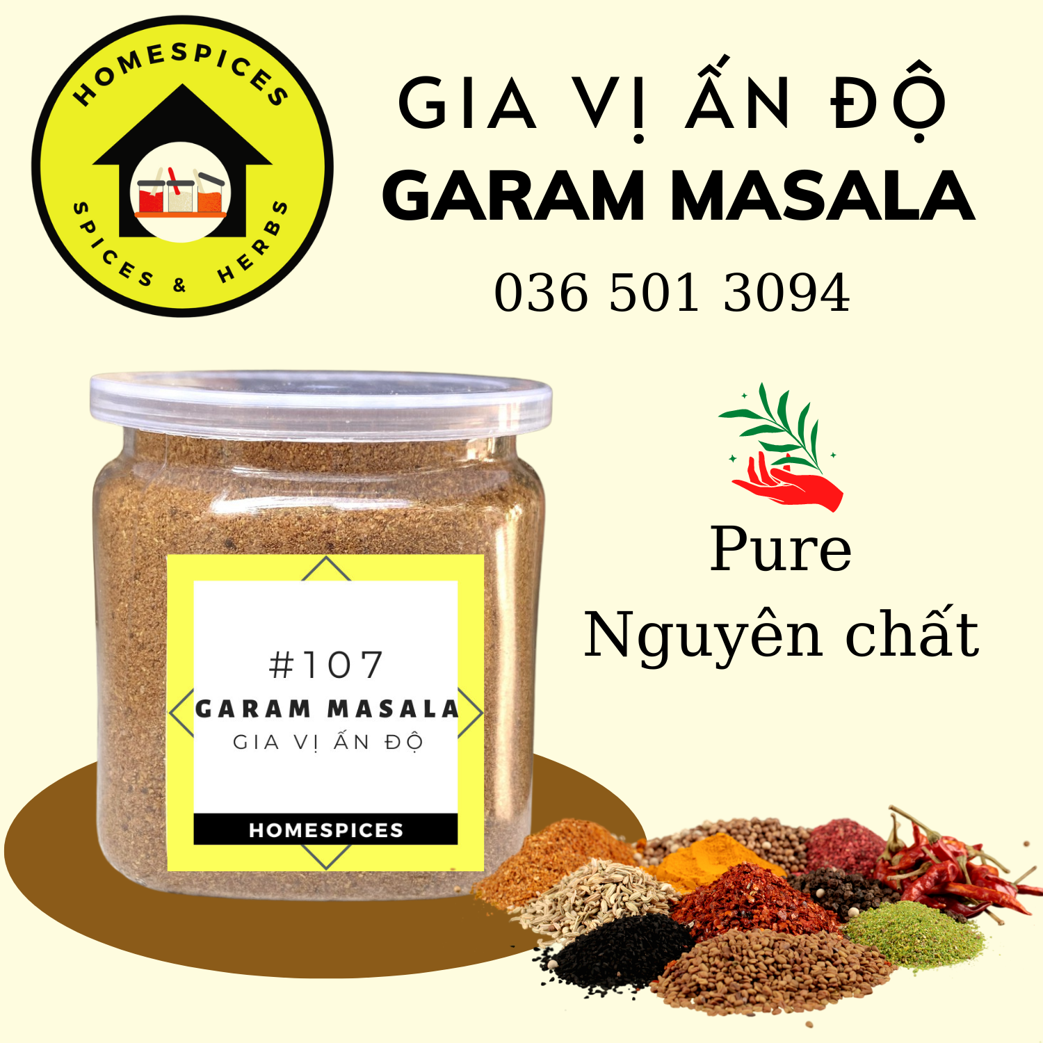 Garam masala powder - bột gia vị Ấn Độ hũ 120ml HOMESPICES gia vị của mọi nhà - Blending seasoning - Gia vị hỗn hợp dùng tiện lợi - Gia vị  nấu ăn - bột tỏi bột hành - gia vị nấu ăn và làm bánh