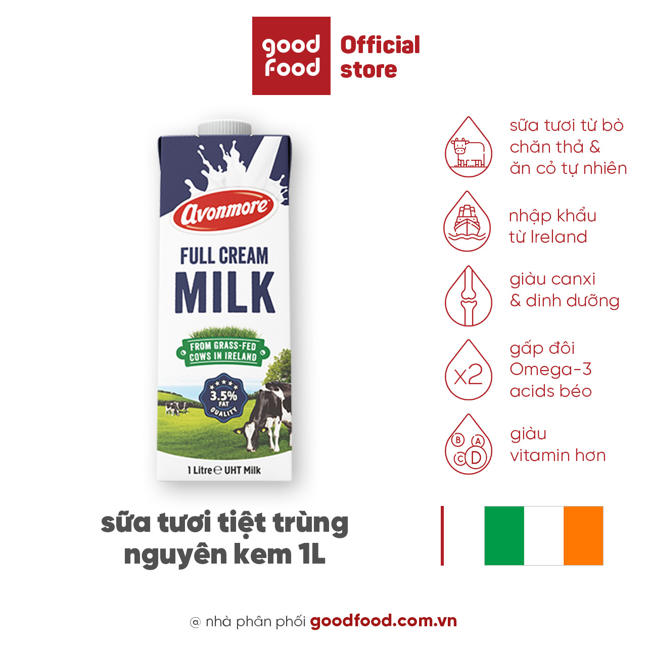 sữa tươi nguyên chất tiệt trùng (không đường) avonmore uht full cream milk 1l giàu chất dinh dưỡng tốt cho sức khỏe 1