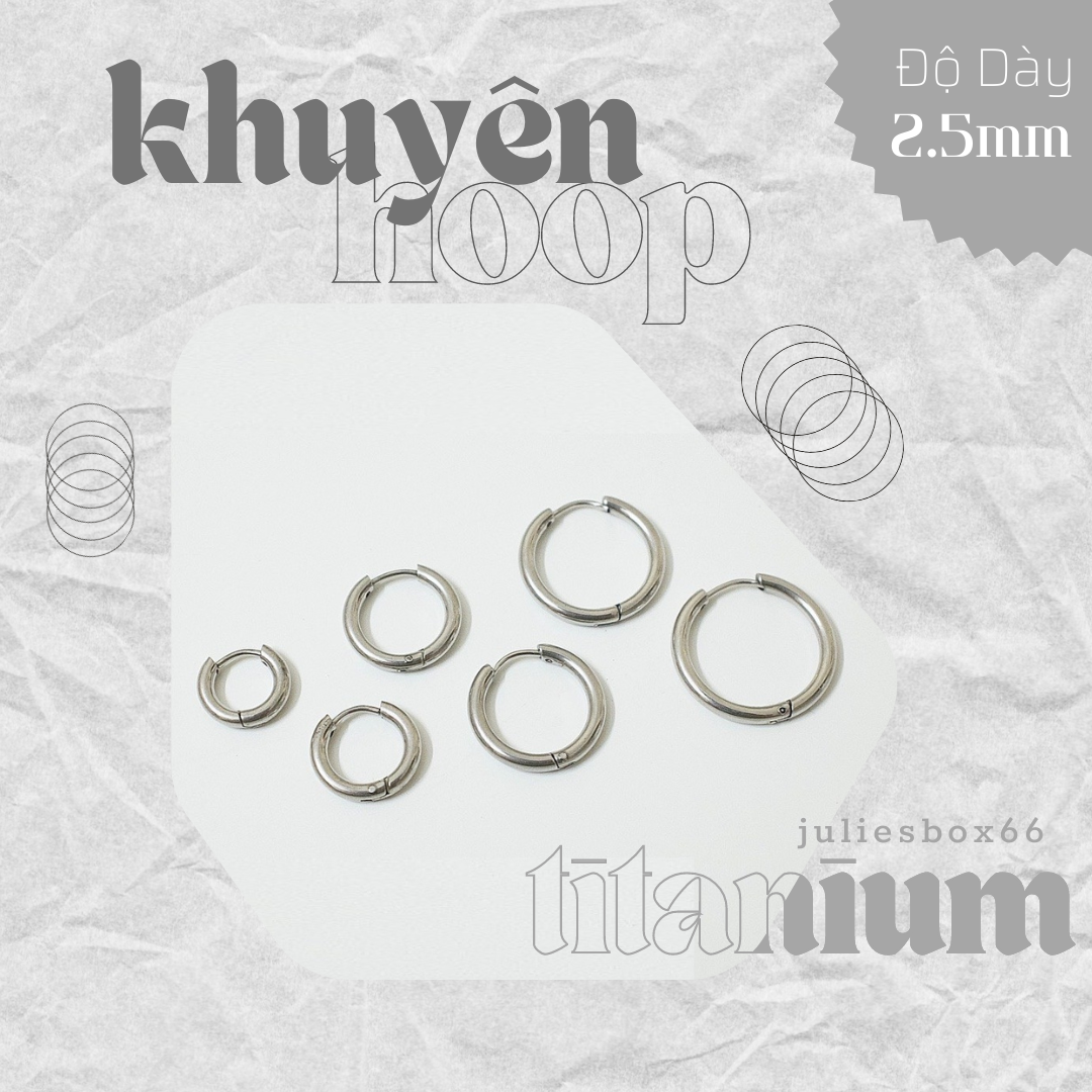   BÁN THEO CHIẾC Khuyên Tai Hoop Tròn Nhiều Size Dày 2.5MM Xỏ Nam Nữ Hình Unisex Titanium Thép Không Gỉ Không Đen Không Ngứa Không Dị Ứng Không Gỉ Sét Cá Tính Mẫu Mới Phong Cách Gothic Piercing Sụn Vòm Tai Vành julies box 66 