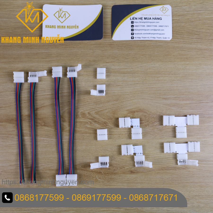 Đầu nối led rgb 4pin, kẹp nối led dây rgb 4pin 5v-12v-24v-48v - không dây, có dây, góc l, ngã 3 chữ t, size 8mm ,10mm