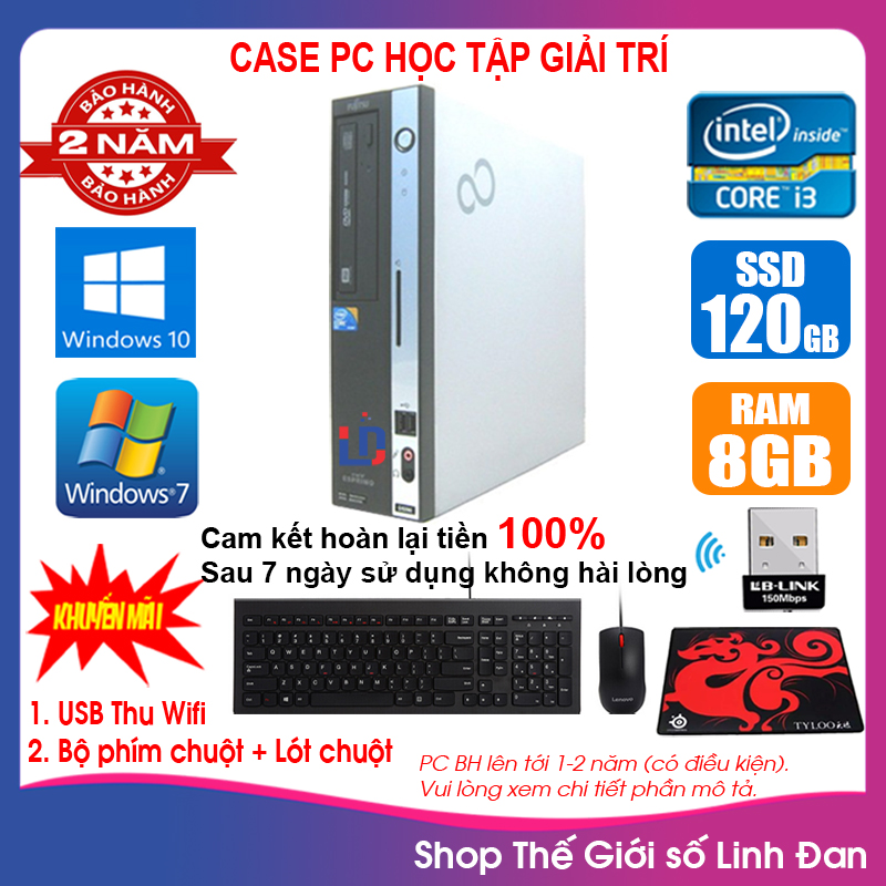 Case máy tính đồng bộ Fujitsu CPU G620 / i3 2100 / Ram 4-8GB / SSD 120-240GB [TẶNG: Bộ phím chuột + USB thu wifi + bàn di chuột] FUI32 - LLD