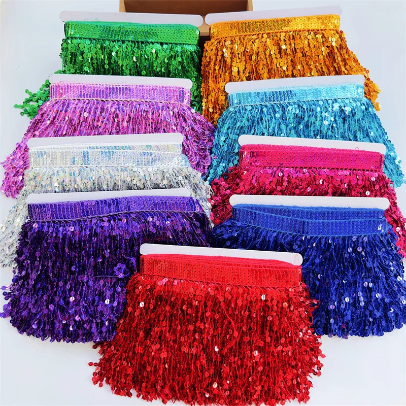 Trang trí tua rua 10 yard với ruy băng ren sequin rộng 15cm váy khiêu vũ Latin trang trí phụ kiện May Mặc tự làm