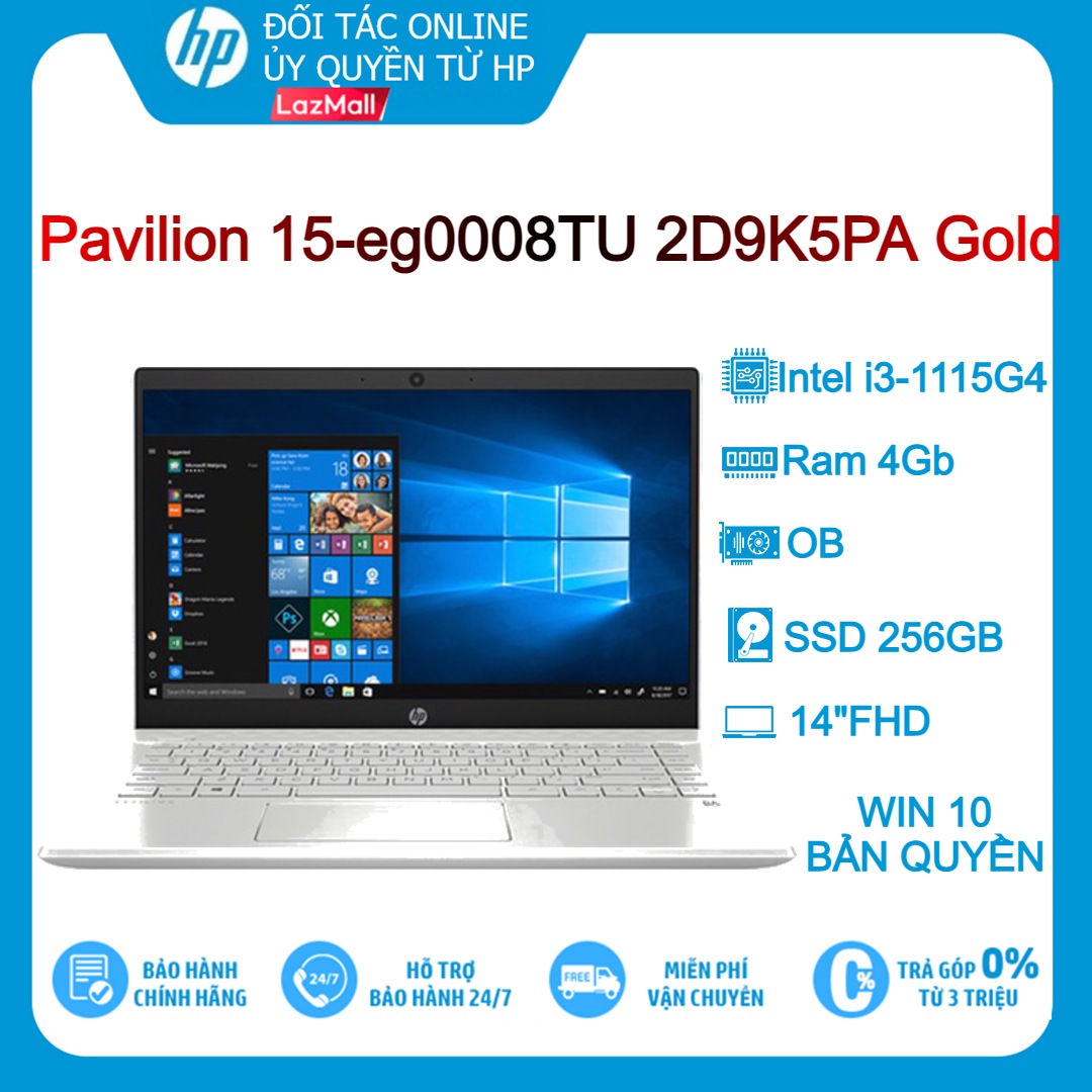 Laptop hp pavilion 15-eg0008tu 2d9k5pa gold i3-1115g4 4g 256gb 15.6"fhd ob win10+office-hàng chính hãng new 100%