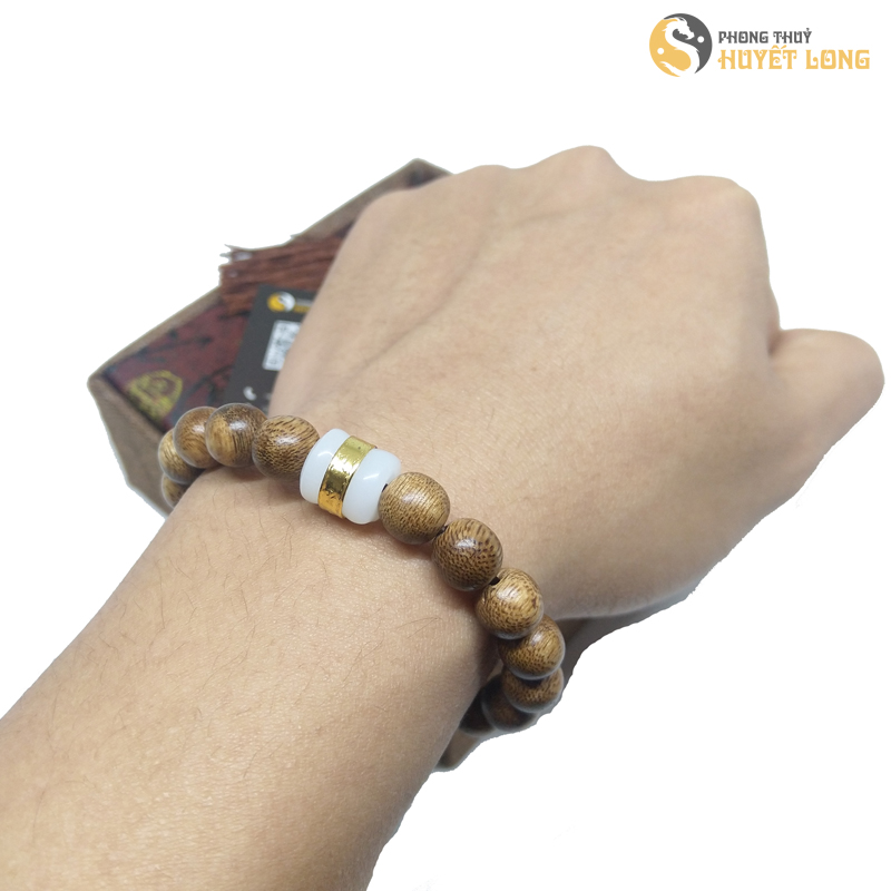 Vòng tay trầm hương mix charm lu thống bạch ngọc, chuỗi hạt trầm hương cầu may mắn, bình an, tài lộc