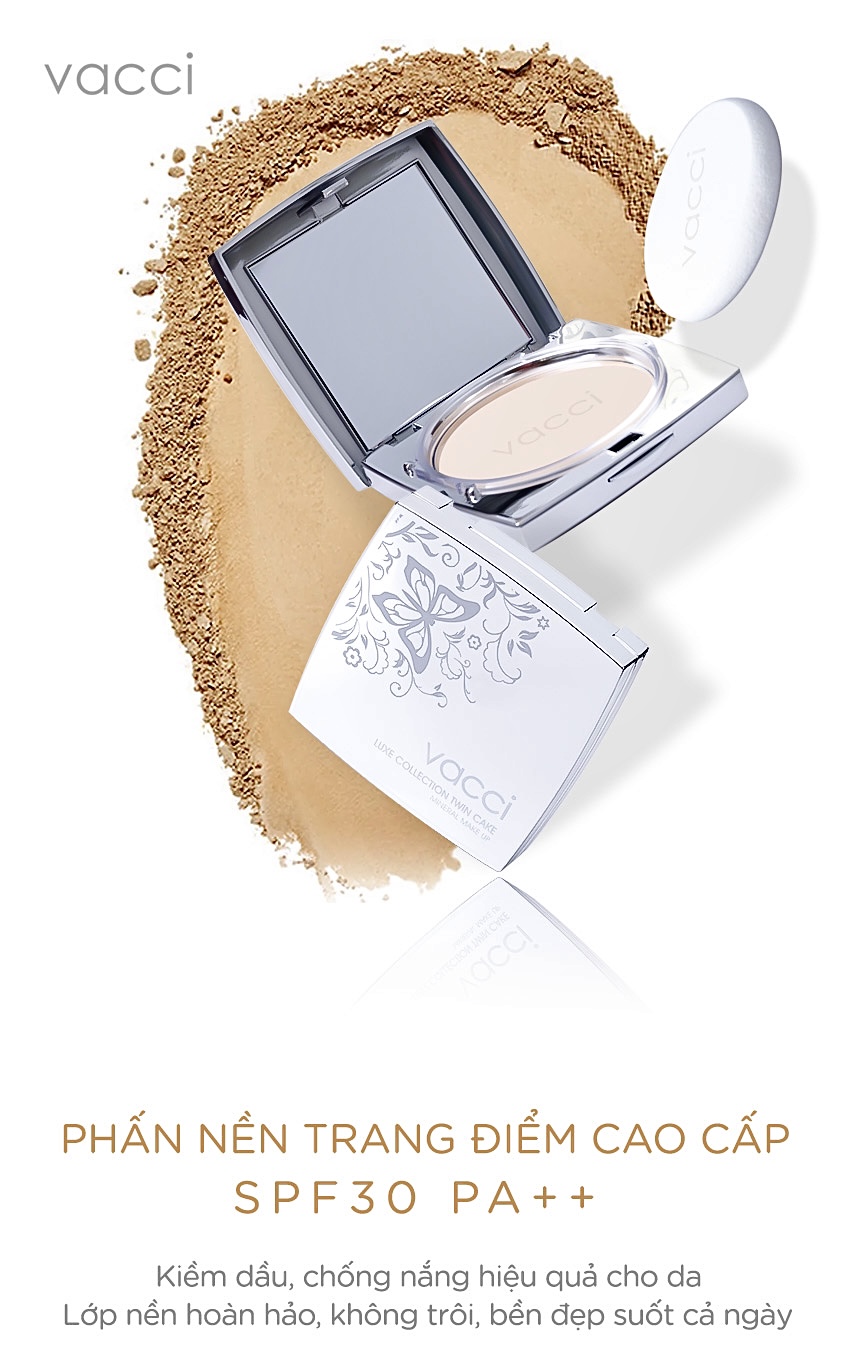 Phấn nền trang điểm vacci cao cấp siêu mịn vacci luxe collection twin cake mineral make up spf30 pa++ 15gr