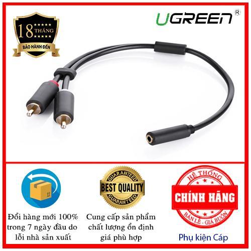 Cáp chuyển âm thanh jack 3.5mm cái sang 2 đầu hoa sen rca đực dài 20cm ugreen 10561