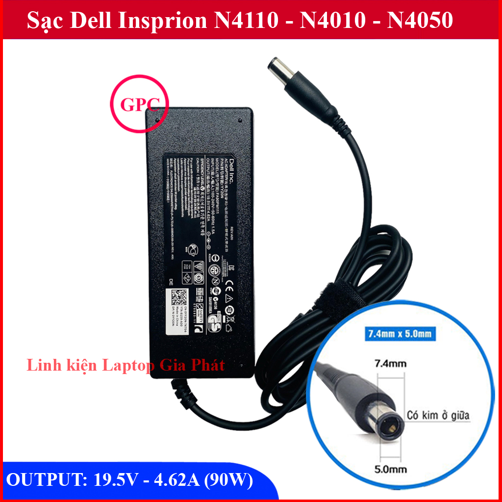 Sạc laptop dell inspiron 14r n4110 n4010 n4050 19.5v - 4.62a chân kim to đường kính đầu sạc 7.4mm