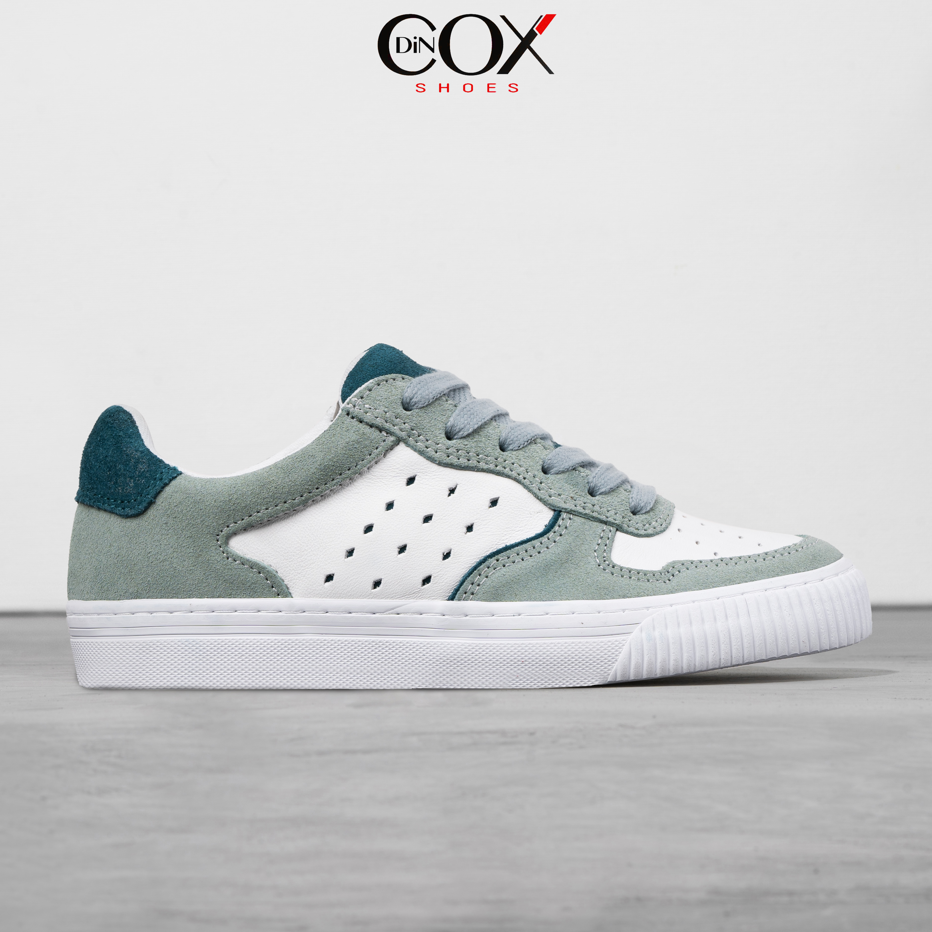 Giày sneaker da bò thật nữ dincox e03 green sang trọng
