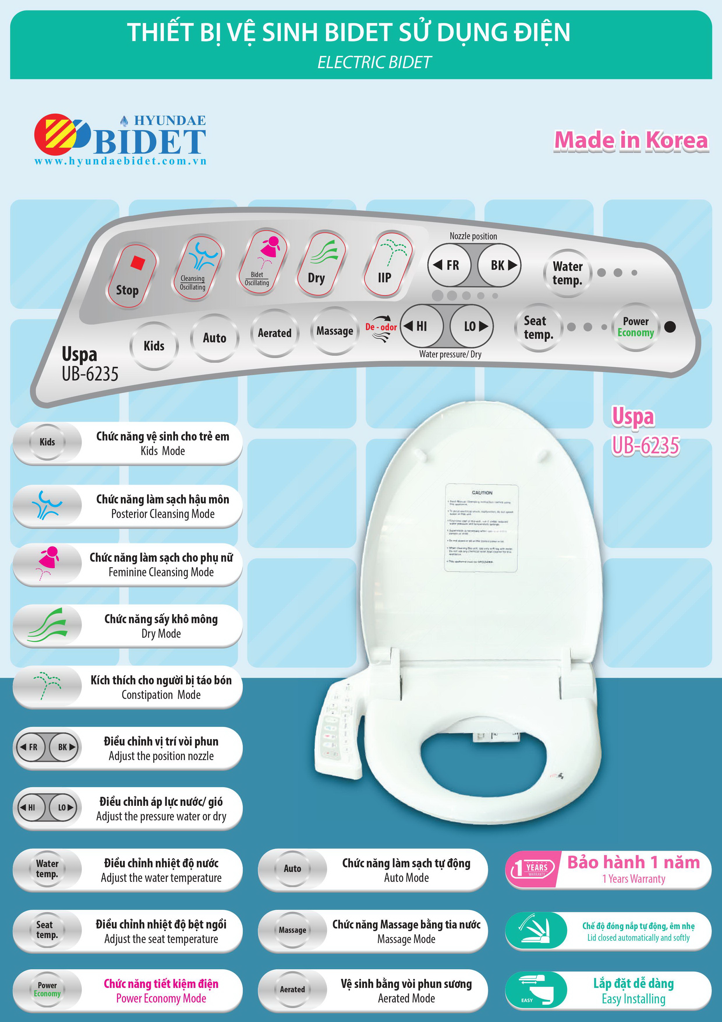 Nắp bồn cầu thông minh uspa ub-6235