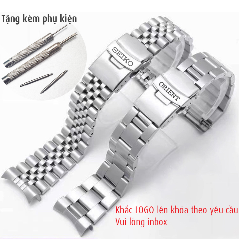 Dây đồng hồ kim loại oyster thép không gỉ size 20mm 22mm logo seiko casio orient, logo khác inbox tặng phụ kiện -d2312