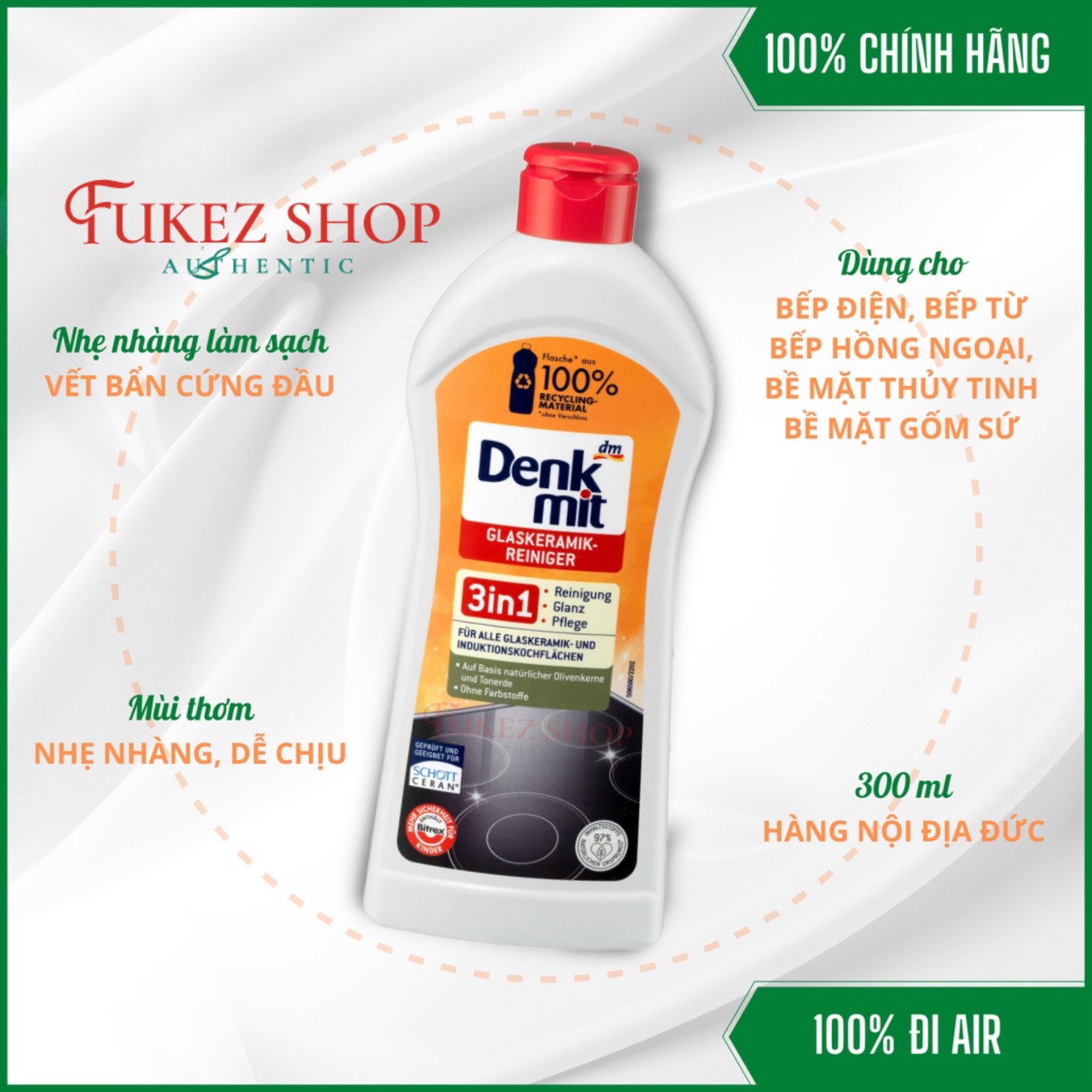 Dung dịch vệ sinh bếp từ 3 in 1 denkmit 200ml - đức
