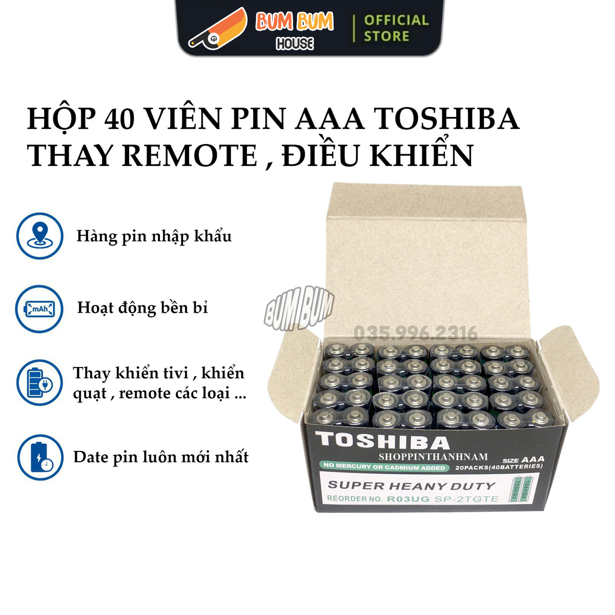 FREESHIP - Hộp 40 Viên Pin 3A Toshiba, Pin AAA gắn Remote Tivi, Máy Lạnh, Máy Đo Huyết Áp , Đo Tiểu Đường