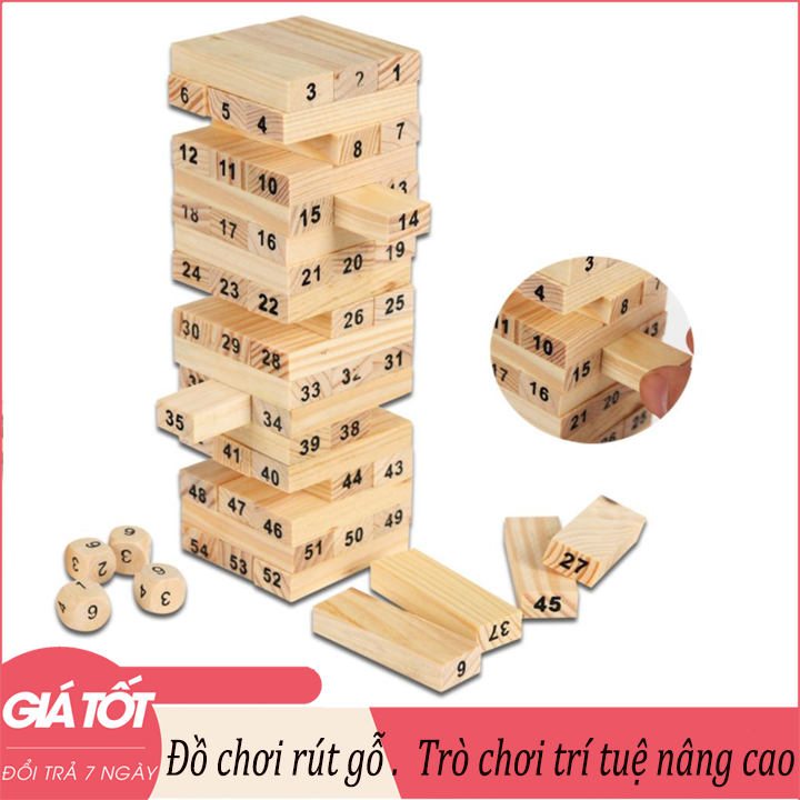 Bộ Đồ Chơi Rút Gỗ Loại Khổng Lồ -  Bộ đồ chơi rút gỗ 54 thanh - Đồ chơi rút gỗ .Trò chơi trí tuệ nâng cao phát triển xúc giác, thị giác (Be)