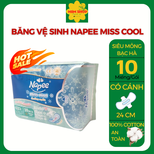 Băng vệ sinh Napee Miss Cool mát lạnh siêu mỏng siêu thấm có cánh 10 miếng/gói