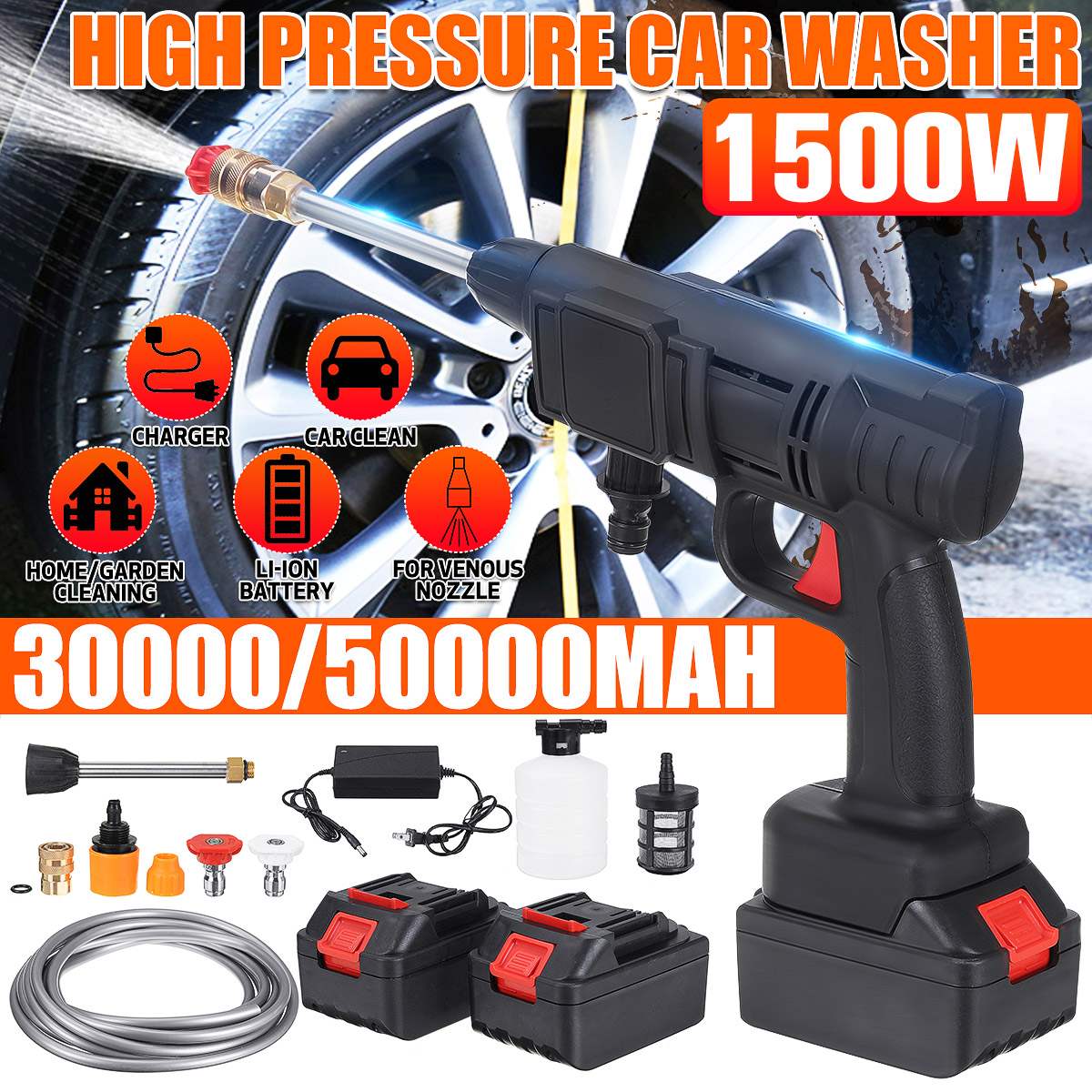 Máy rửa xe Máy rửa xe dùng pin cực khỏe Máy rửa xe ô tô Máy tưới cây 2 PIN
