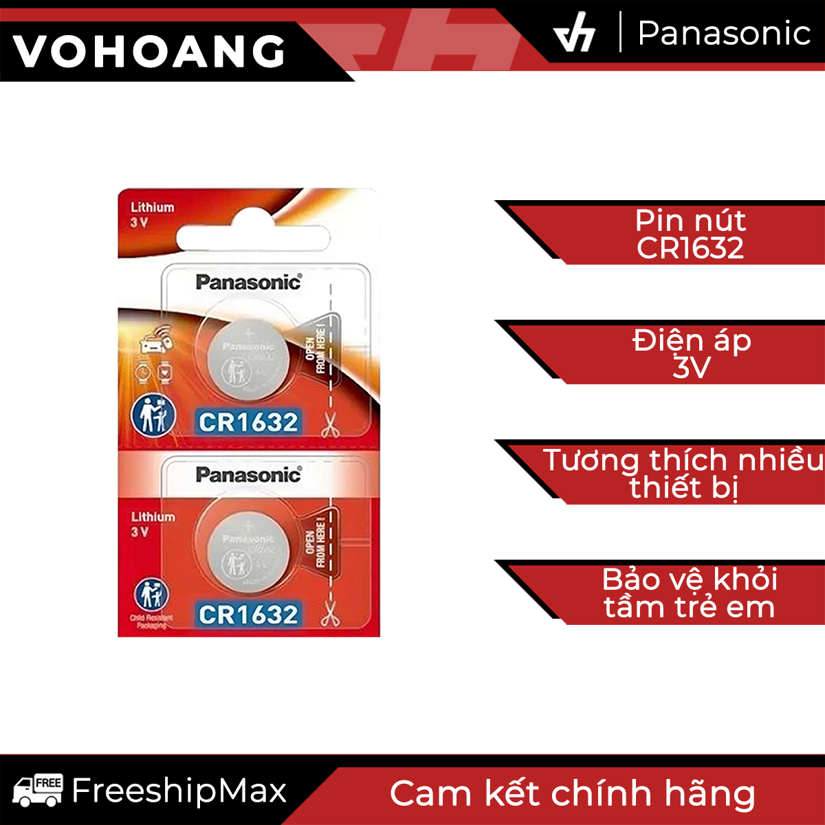 Bộ 2 Pin Panasonic CR1632 Lithium 3V / DL1632 / ECR1632 / GPCR1632