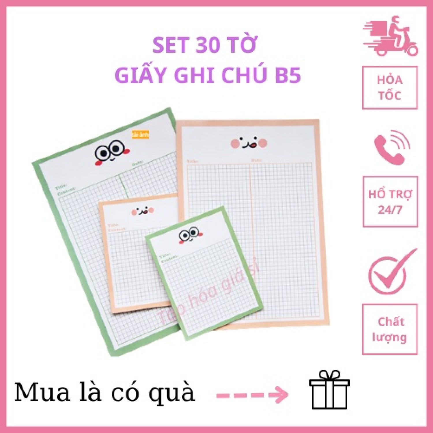 Set 30 tờ giấy ghi chú b5 note xinh xắn