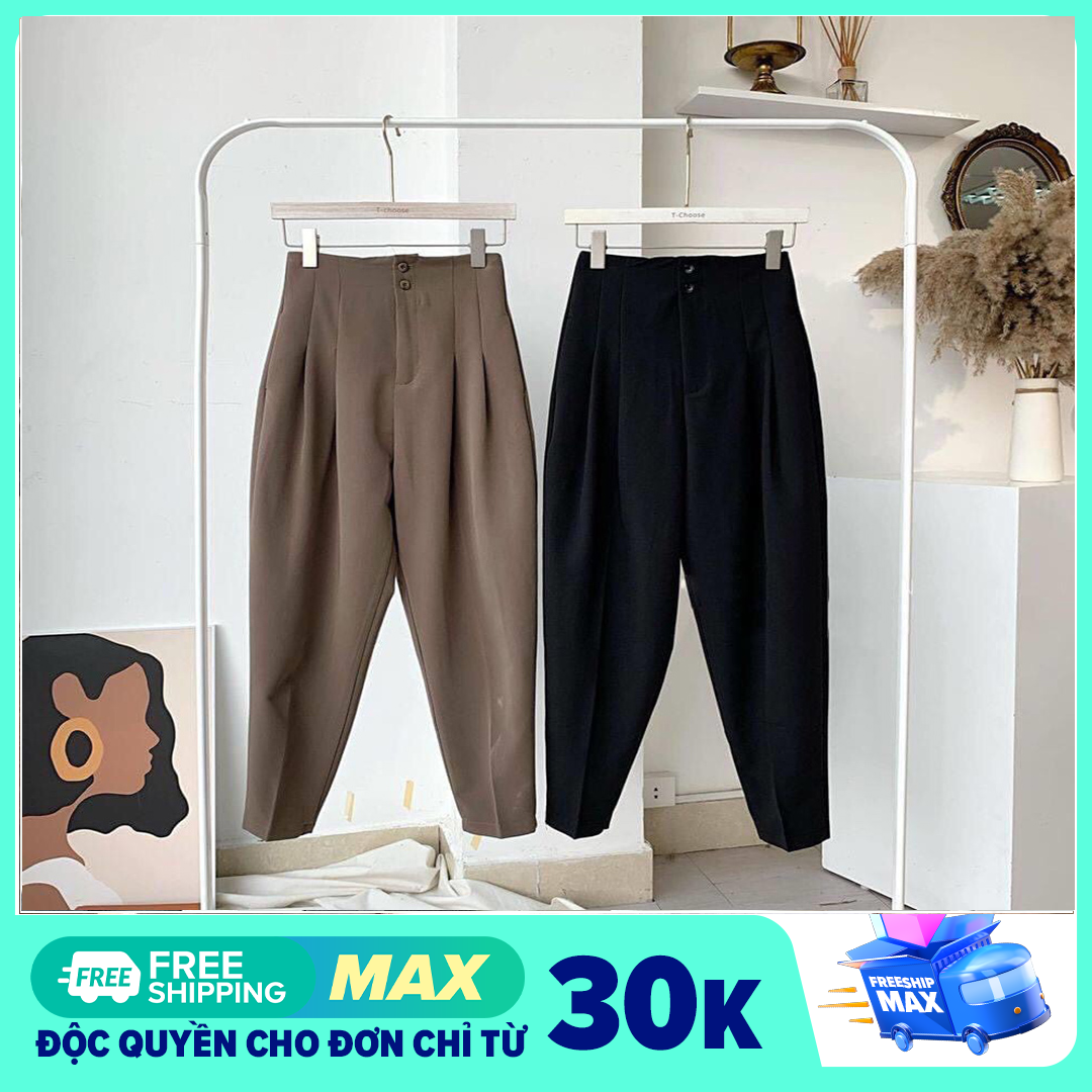 Quần Baggy 2 Khuy Cạp Liền Mẫu Mới Siêu Hot, Quần baggy lưng cao