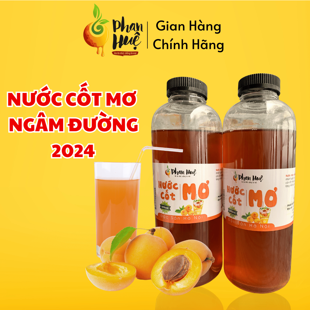 Nước Cốt Mơ Ngâm Đường không quả Phan Huệ hộp 1kg. Mơ Tươi Miền Bắc Chọn Lọc. Đặc Sản Hà Nội. Vị chua ngọt. Uống Là Mê