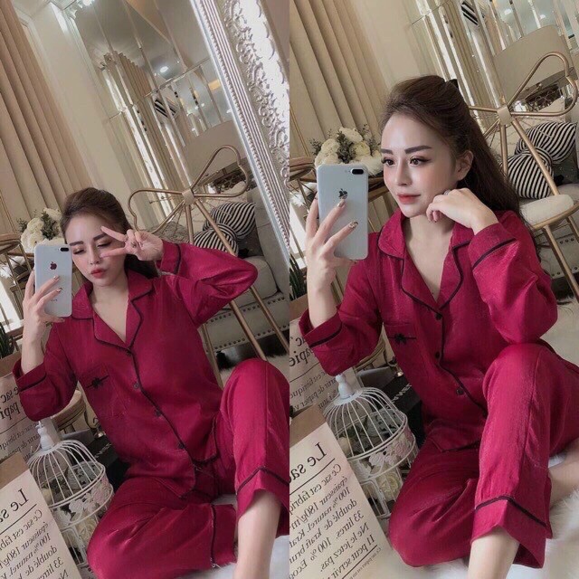 Đồ bộ nữ mặc nhà pijama chất phi lụa không nhăn siêu mịn