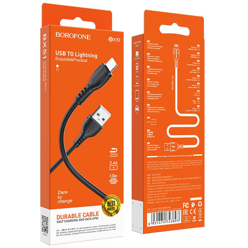 Cáp sạc iphone borofone bx51