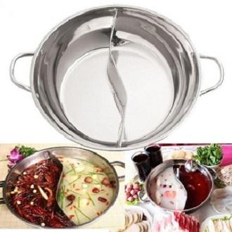 Nồi lẩu inox 2 ngăn Hotpot 30 cm cao cấp - Nồi nấu lẩu - Chảo lẩu 2 ngăn tiện dụng