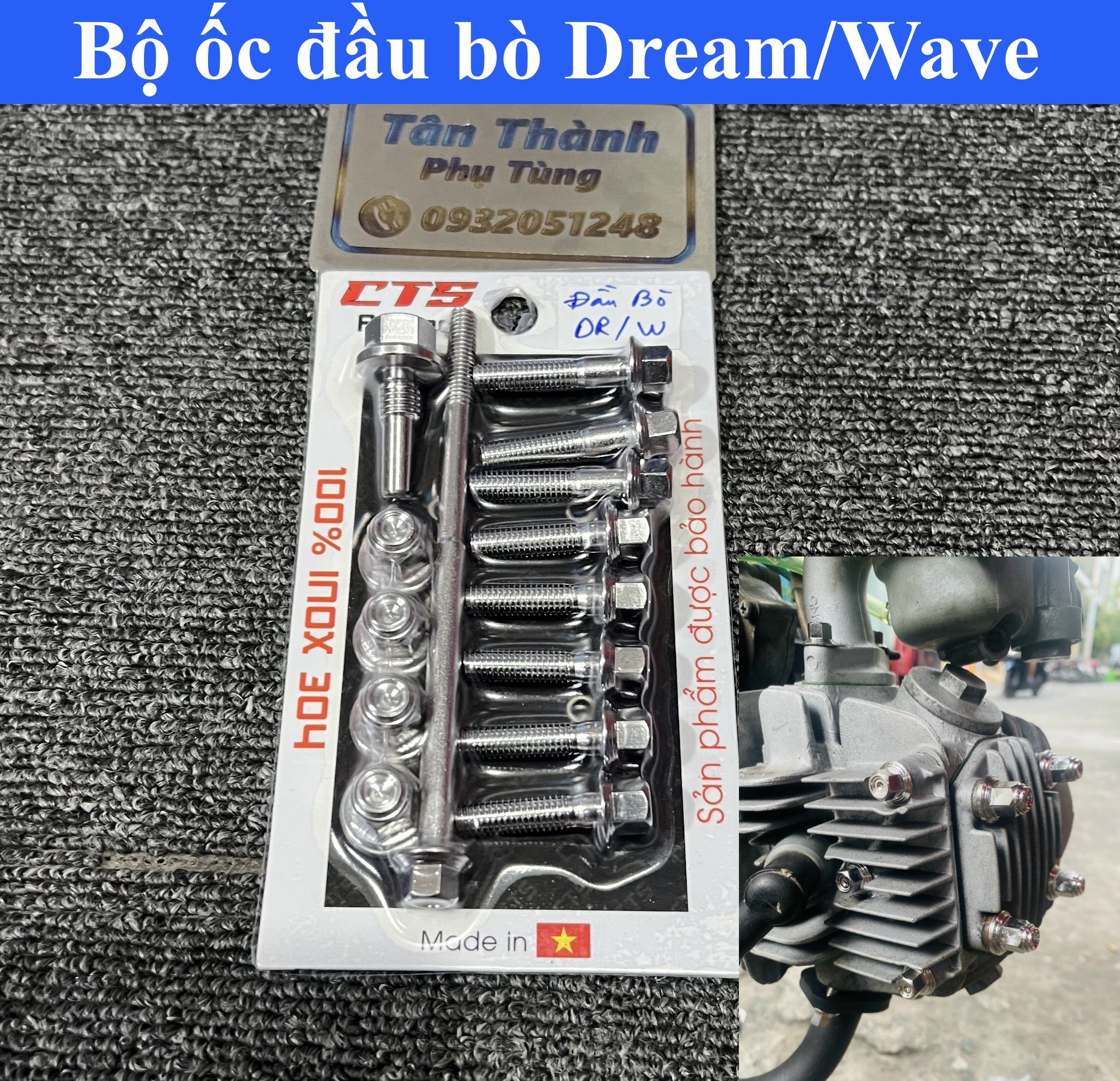 Bộ ốc đầu bò inox 304 cho dream, wave