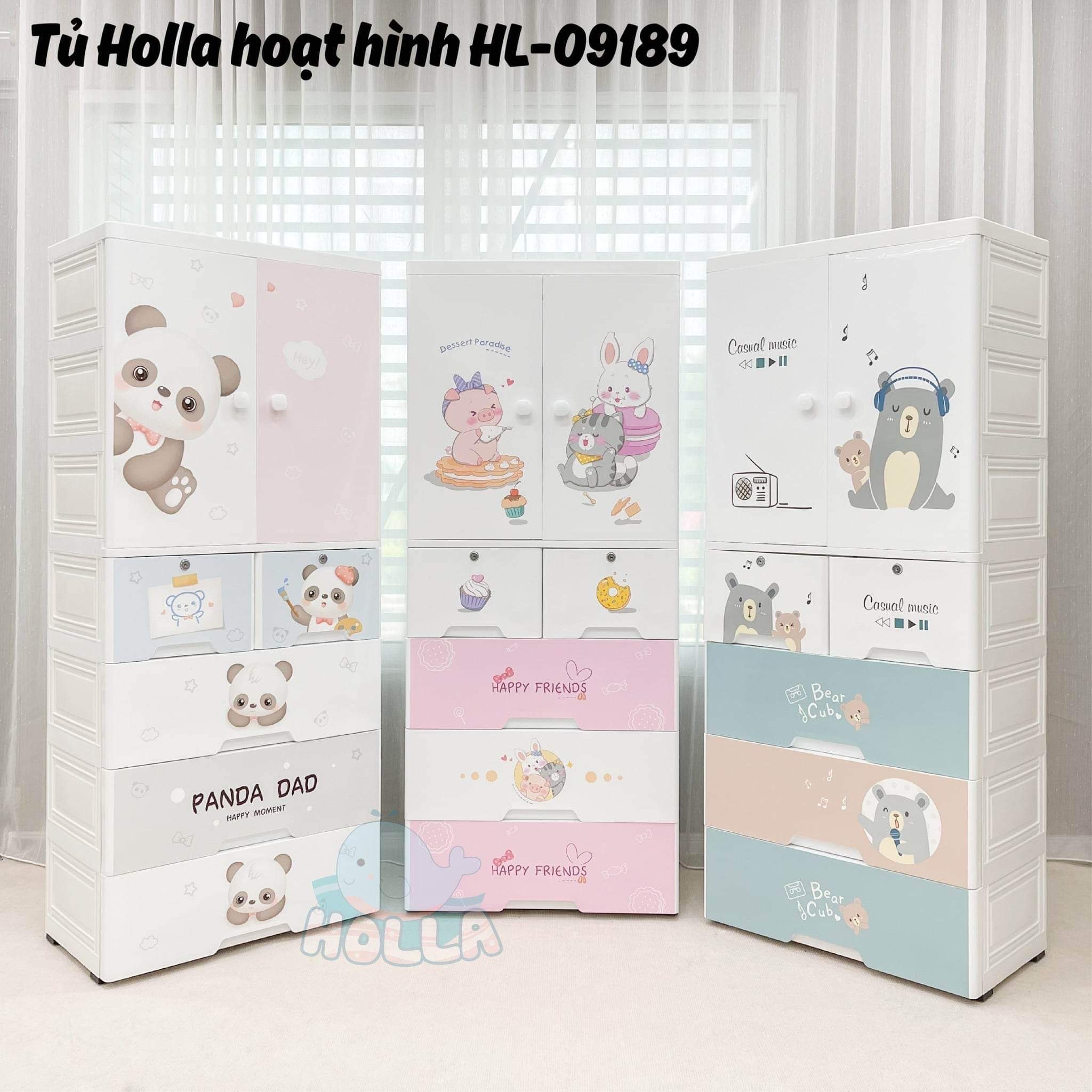 Tủ nhựa cho bé 5 tầng thương hiệu FINLEY và HOLLA (SIZE LỚN 70CM) có ngăn treo quần áo gấu Teddy, th