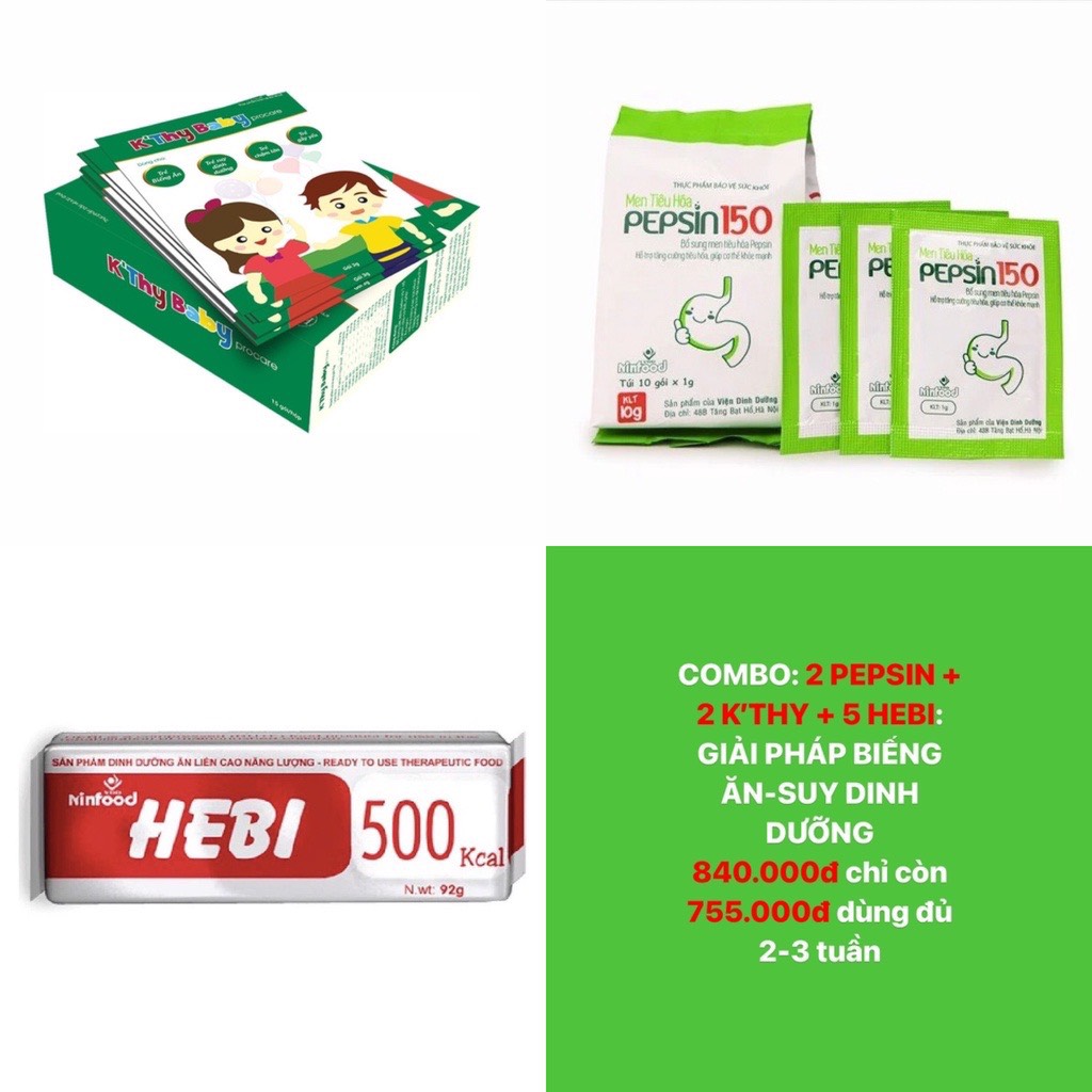 Combo tiết kiệm dành cho trẻ biếng ăn - suy dinh dưỡng: 2 pepsin + 2 k'thy + 5 bánh hebi dùng trong 2-3 tuần