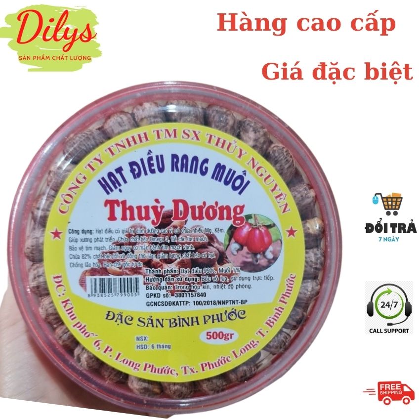 1 hộp 500 gam Hạt điều rang muối A cồ xếp hoa Hàng xuất khẩu, cao cấp Dilys 226 DL08 điều Thuỳ Dương Bình Phước