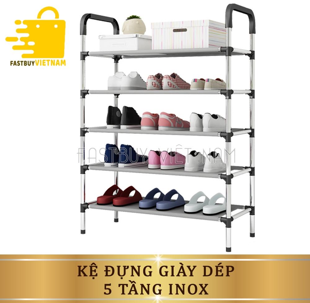 Kệ để giày dép 5 tầng khung inox, giá để giày inox 5 tầng , thiết kế khung chắc chắn, đựng tới 15 đôi giúp không gian nhà bạn trở nên gọn gàng