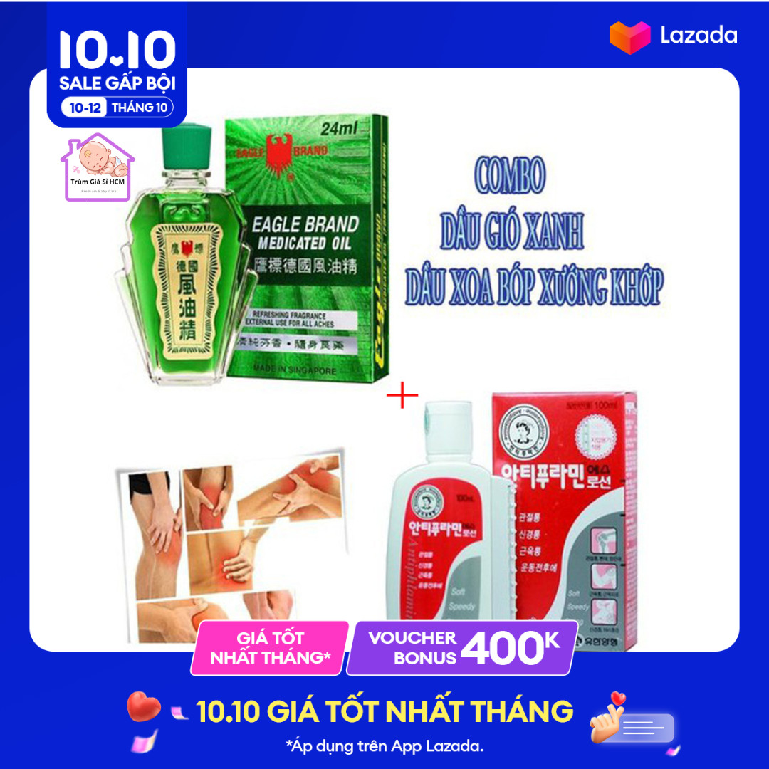 Dầu gió xanh singapore nhập + dầu nóng hàn quốc antiphlamine loại xịn
