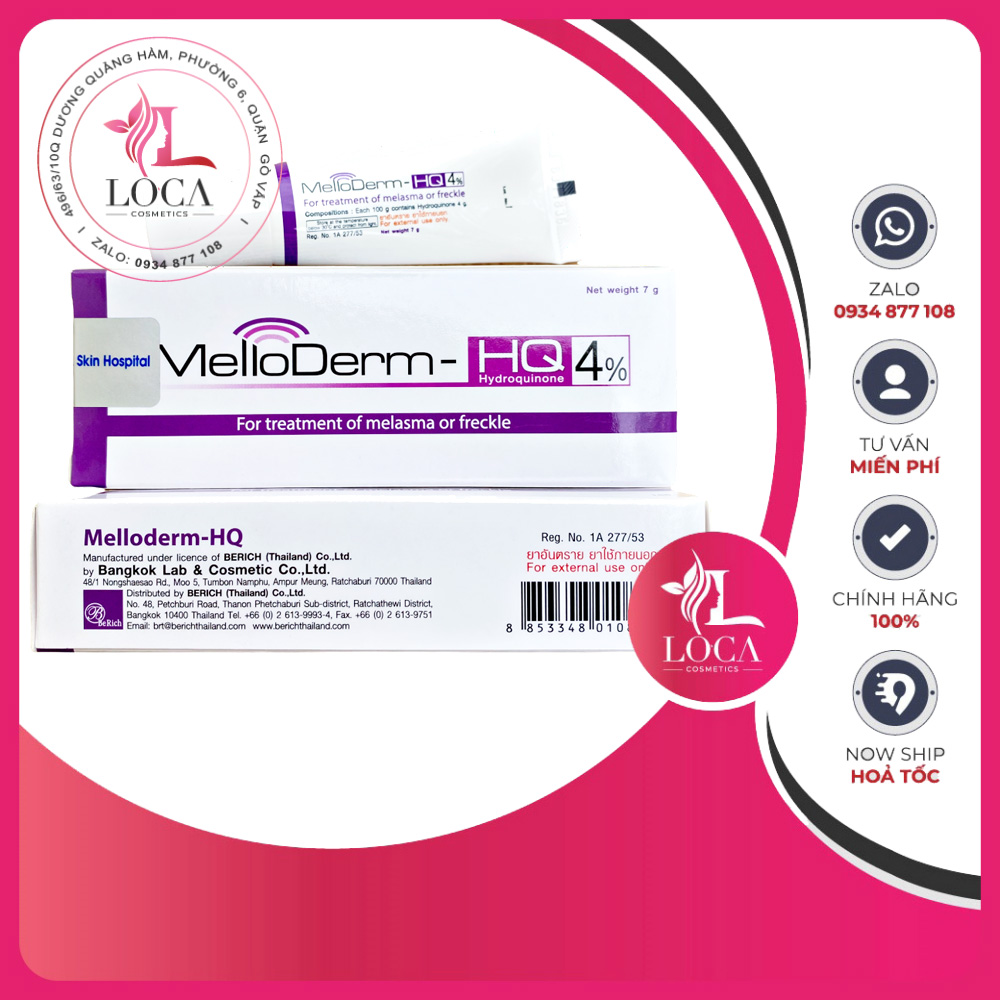 MelloDerm - HQ 4% - Kem g.iảm nám tàn nhang đồi mồi thâm do mụn để lại