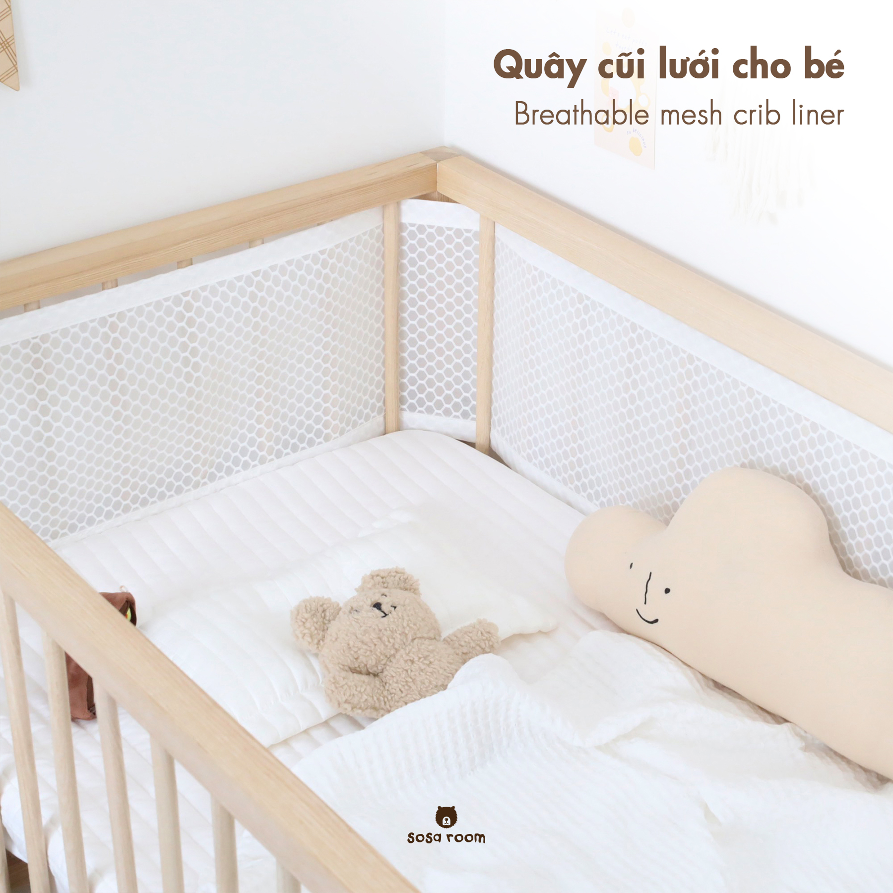 Quây cũi lưới 3 lớp, quây lưới thoáng khí chống ngạt cho bé